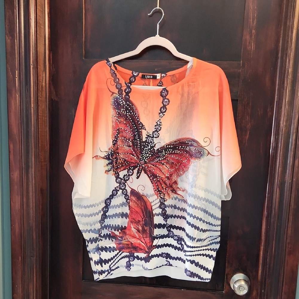 Elegant Orange Butterfly Blouse
